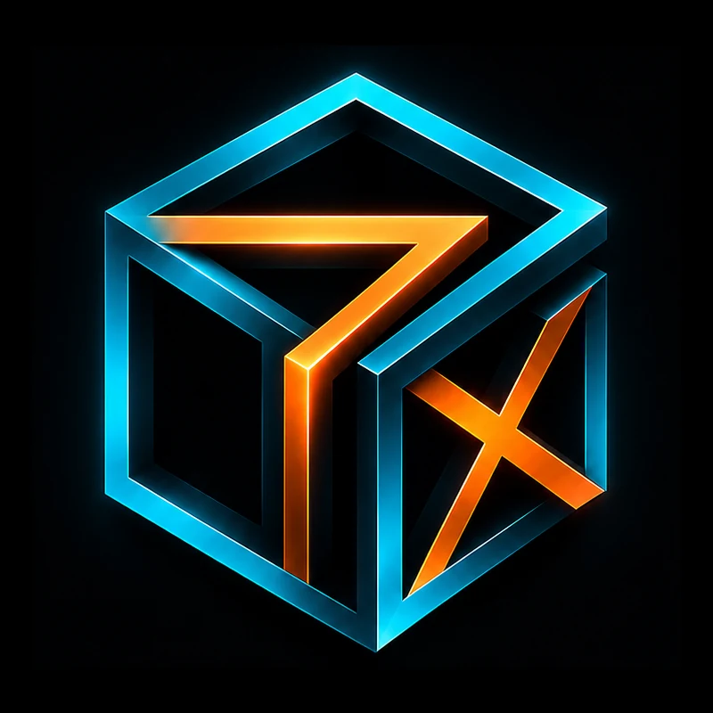 Cube7X cyan and orange 7X cube emblem